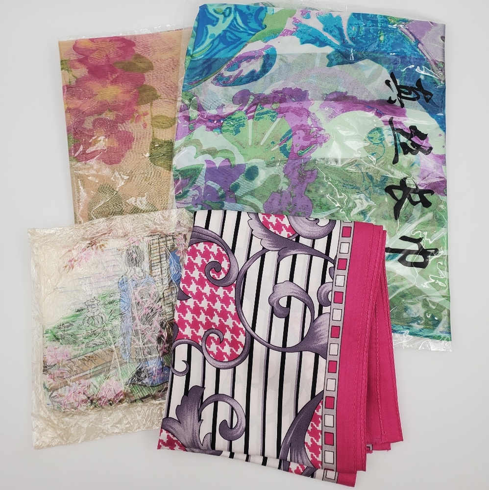 Chinese Silk Handkerchief Scarf Scarves Lady in Kimono Authentic Vintage